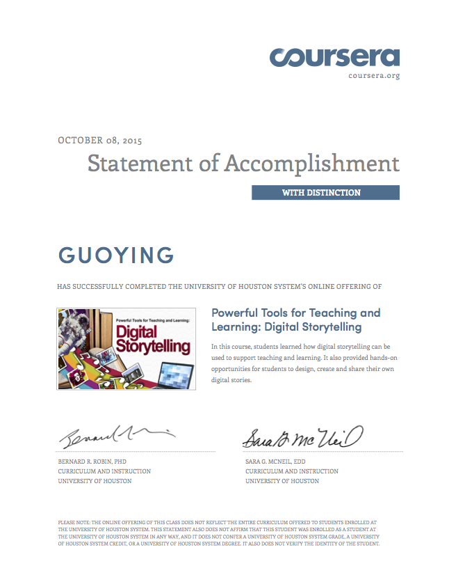 东北育才学校理科部郭莹老师Coursera digitalstorytelling 2015