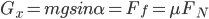 G_{x}=mgsin\alpha=F_{f}=\mu{F_{N}}