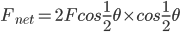 F_{net}=2Fcos\frac{1}{2}\theta\times cos\frac{1}{2}\theta